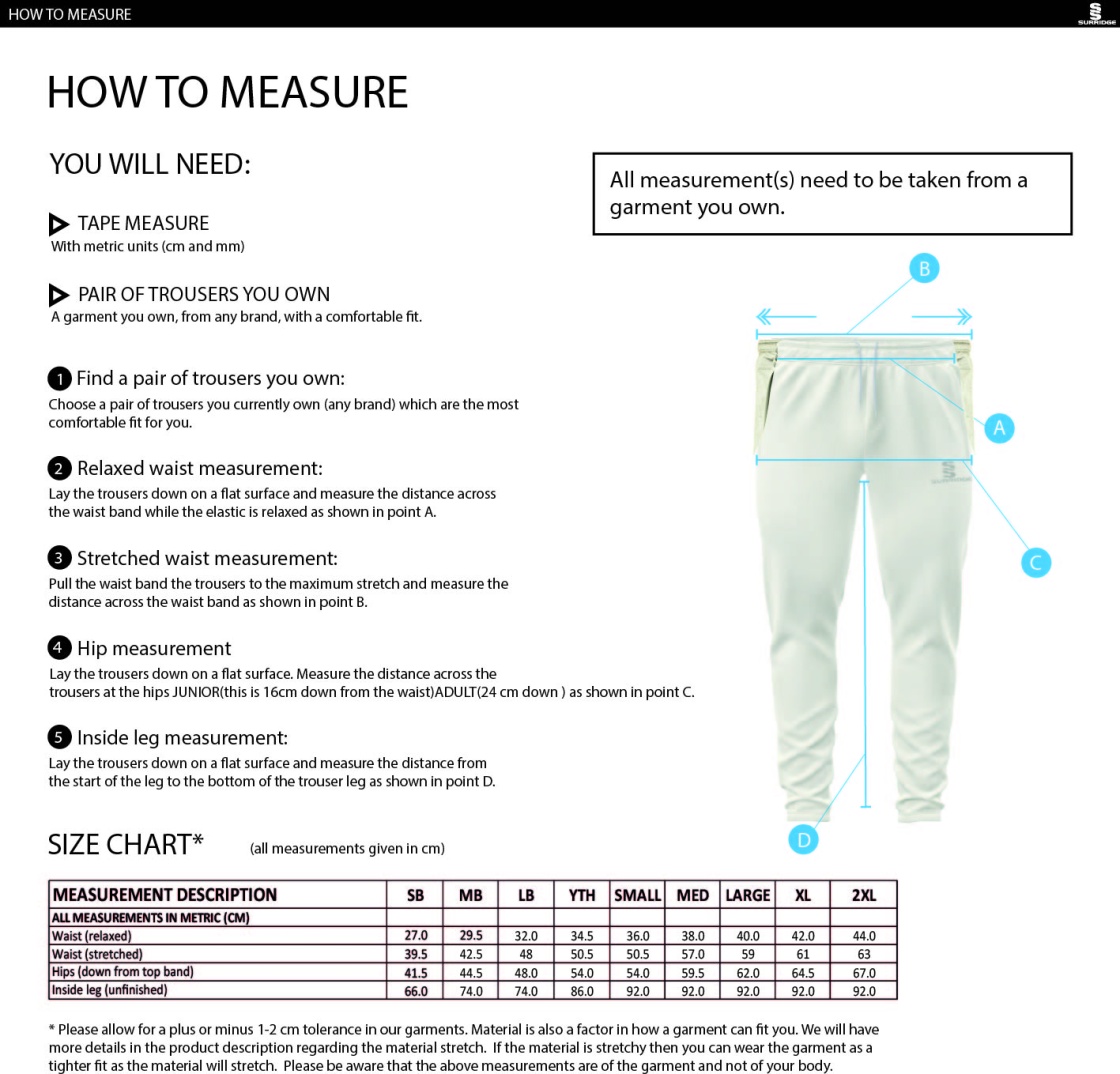 Active Blade Playing Pant - Black - Size Guide