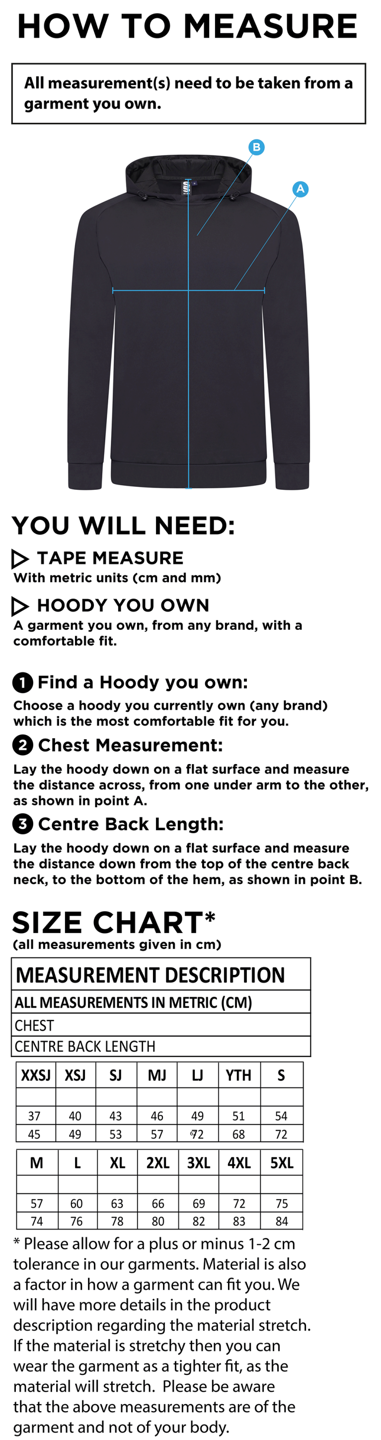 Active Hoodie Black - Size Guide