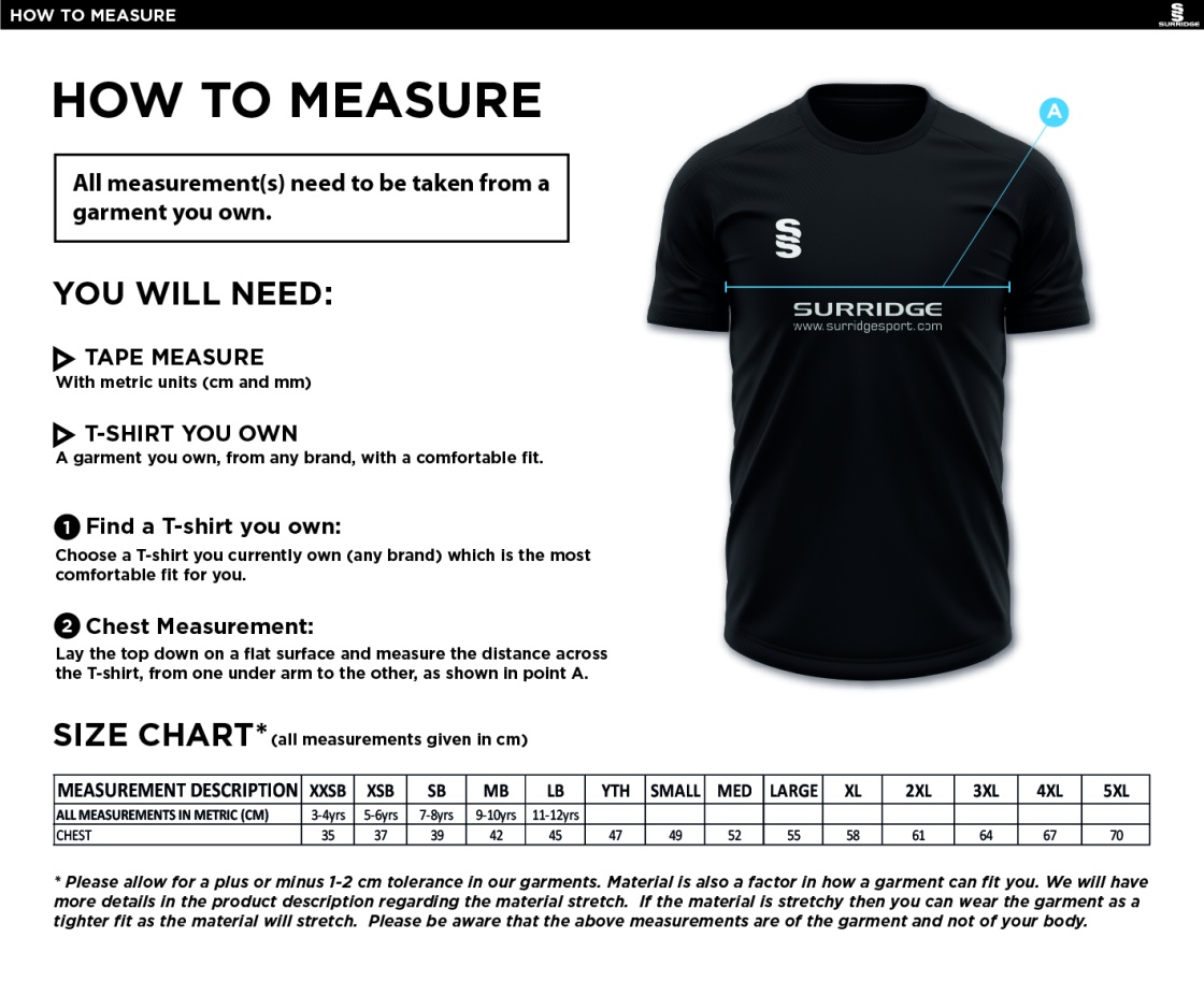 DORSET CC Dual Gym T-shirt : Black Melange - Size Guide