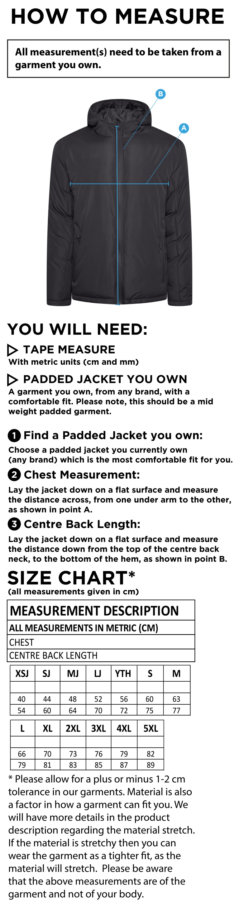 Active Padded Jacket Black - Size Guide