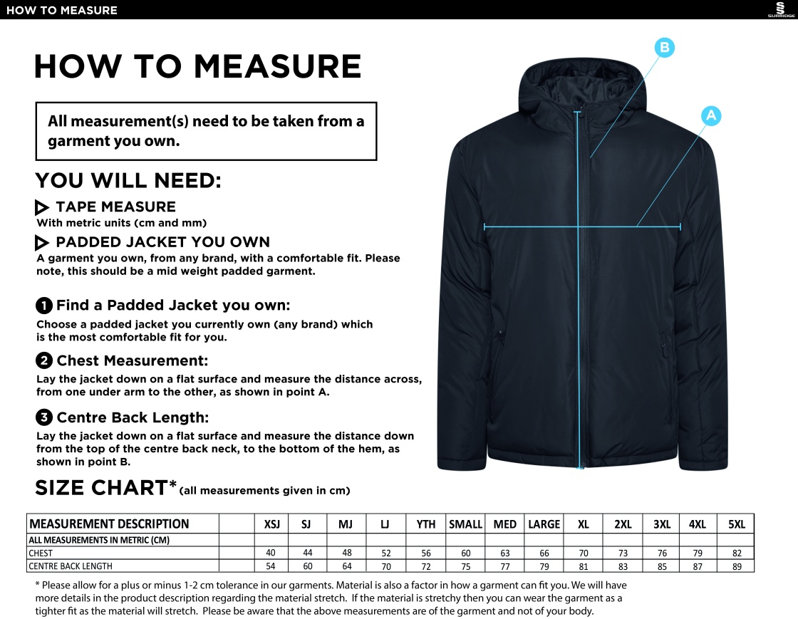 Active Padded Jacket Black - Size Guide