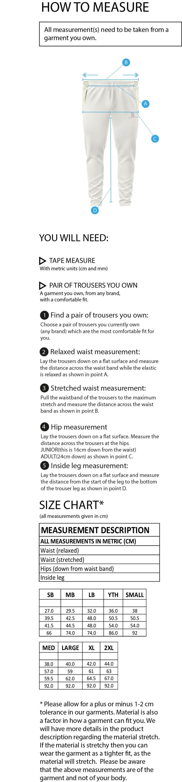 Ergo Playing Pant - Size Guide