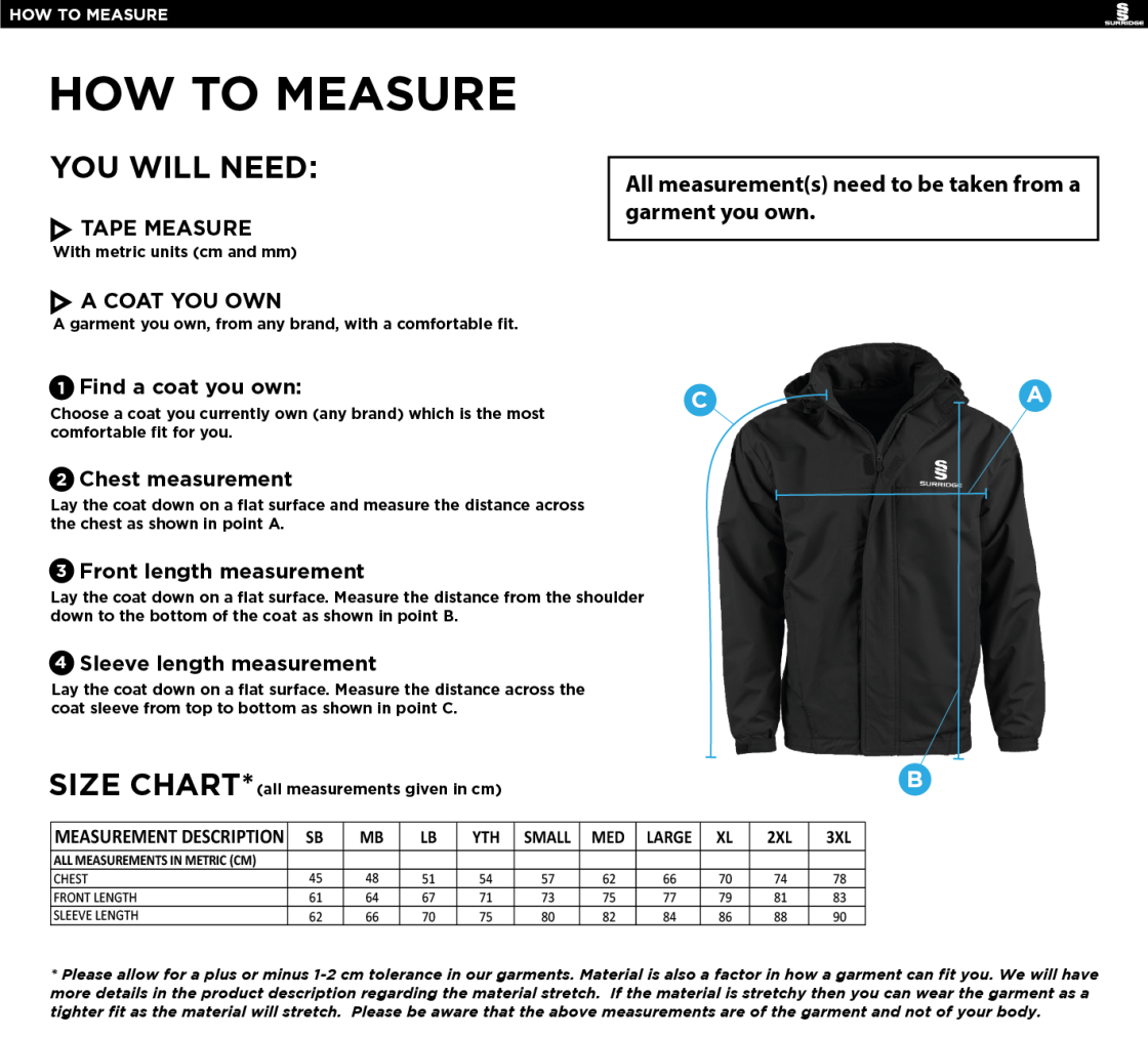 DORSET CC Dual Fleece Lined Jacket : Black - Size Guide